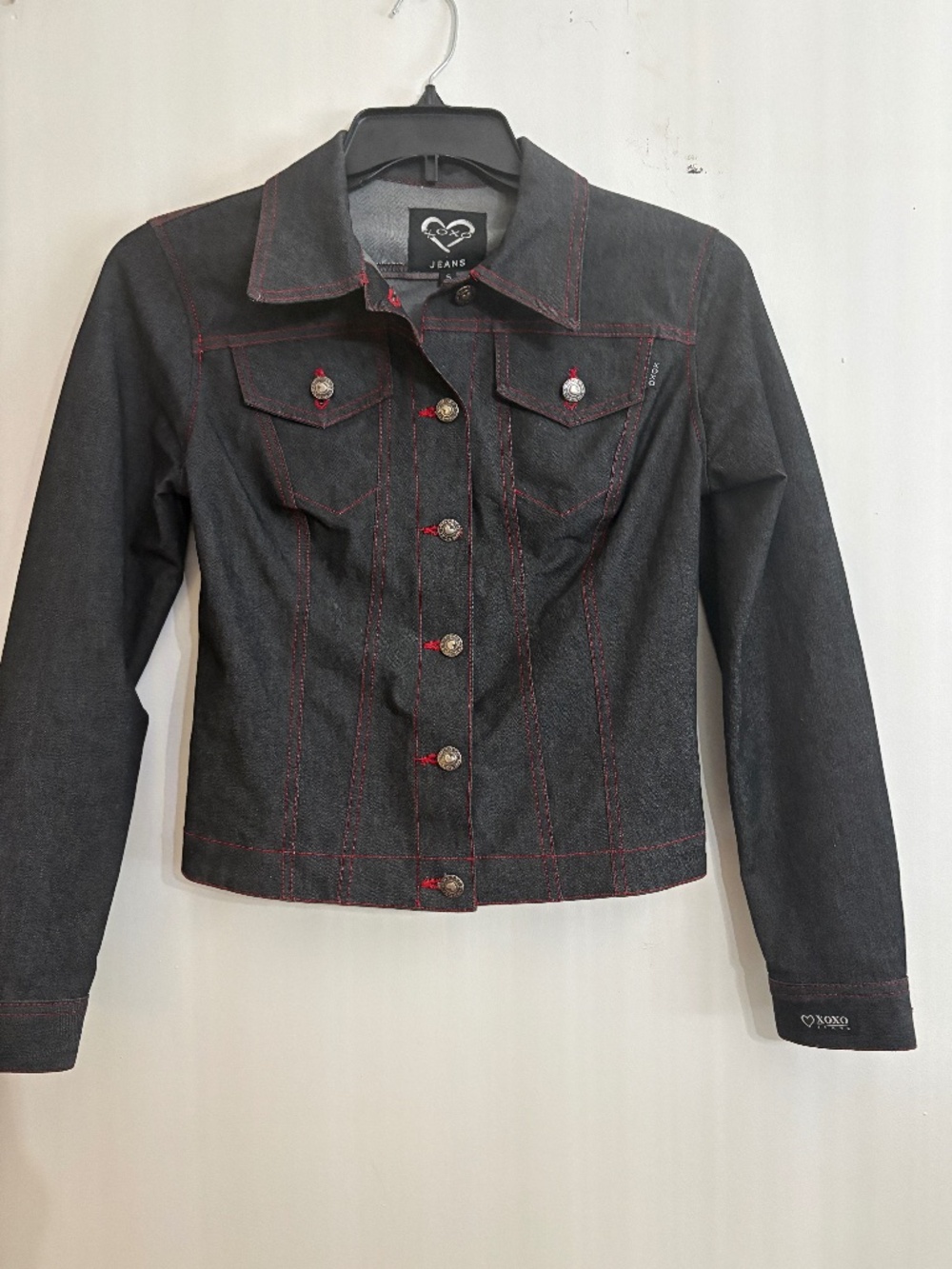 VINTAGE 1990s X0X0 JEANS Dark Blue with Red thread detail Denim Jacket - Size S